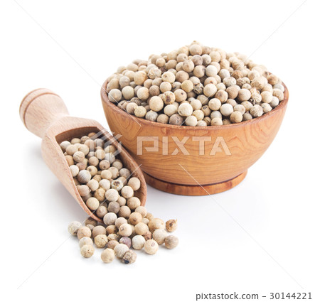 white peppercorn isolated on white 30144221