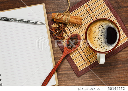 Espresso ans condiments and a notebook with pen Espresso ans condiments and a notebook with pen 30144252
