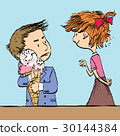Greedy boy with a big ice cream cone and the girl 30144384