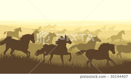 Horizontal illustration herd of horses. 30144407