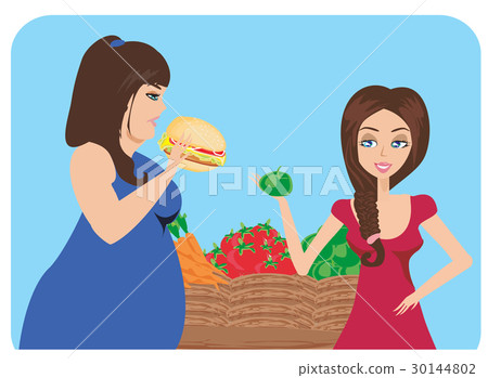 thick and thin girls in Supermarket with food 30144802