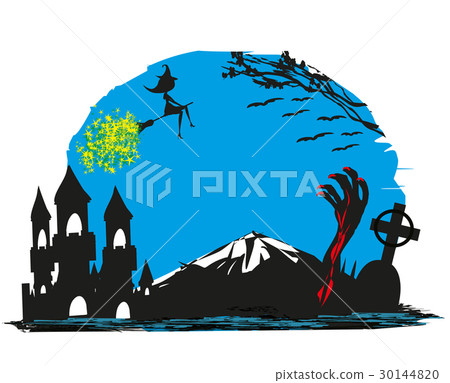 Witch flying on a broom in moonlight 30144820
