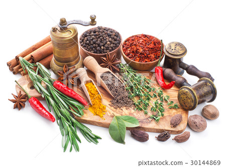 still life with spices and herbs isolated on white still life with spices and herbs isolated on white 30144869