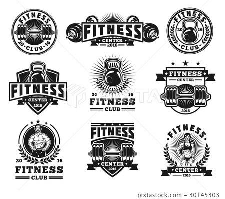 Set bodybuilding badges, stickers isolated on 30145303
