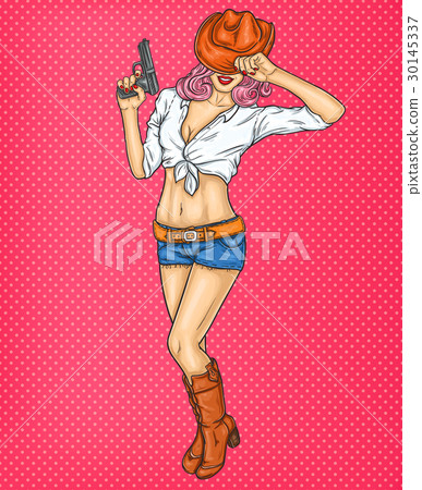 Pop art pin up illustration of a rodeo girl Pop art pin up illustration of a rodeo girl 30145337