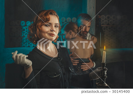 Retro girl with a candle. Retro girl with a candle. 30145400