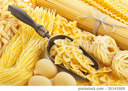 retro still life with assortment of uncooked pasta 30145989