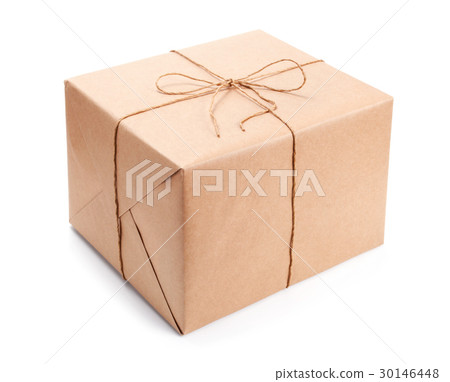 Parcel wrapped with brown packing paper 