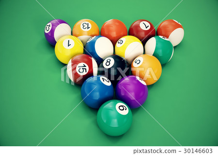 3D illustration Billiard balls arranged in a 30146603