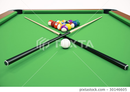 3D illustration Billiard balls in a green pool 30146605