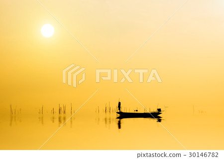 Beautiful sky and Silhouettes of Minimal fisherman Beautiful sky and Silhouettes of Minimal fisherman 30146782