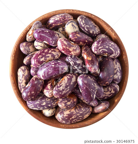 wooden bowl full of speckled beans isolated wooden bowl full of speckled beans isolated 30146975