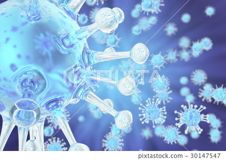 3D illustration of Influenza Virus H1N1. Swine Flu 30147547