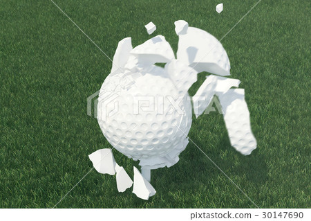 3D illustration Golf ball Scatters to pieces after 3D illustration Golf ball Scatters to pieces after 30147690