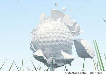 3D illustration Golf ball Scatters to pieces after 3D illustration Golf ball Scatters to pieces after 30147693