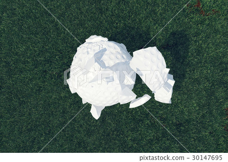 3D illustration Golf ball Scatters to pieces after 3D illustration Golf ball Scatters to pieces after 30147695