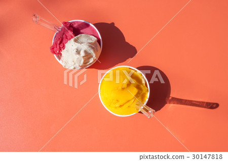 ice cream in paper cups orange table ice cream in paper cups orange table 30147818