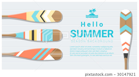 Hello summer background with painted canoe paddle 30147921