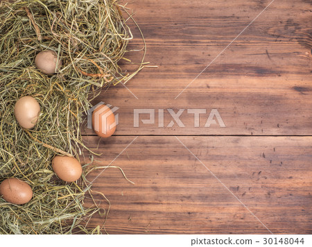 Rural eco background with brown chicken eggs and Rural eco background with brown chicken eggs and 30148044
