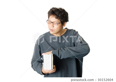 Asian man holding books on white background 30152604