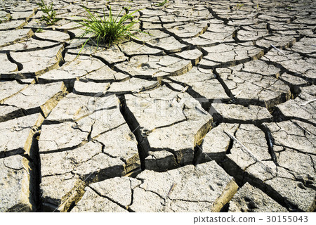 Land with dry, cracked ground and grass. Land with dry, cracked ground and grass. 30155043