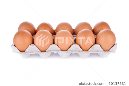 eggs in compartment paper tray package on white 30157881