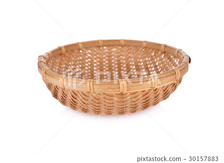 empty round bamboo basket on white background empty round bamboo basket on white background 30157883