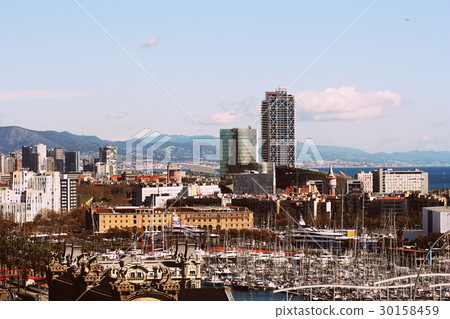 Scenic aerial view from Montjuic of Barcelona Scenic aerial view from Montjuic of Barcelona 30158459