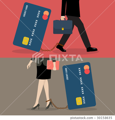 Business man and woman with credit card burden 30158635