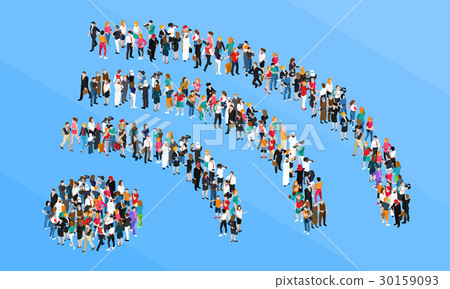 Crowd Wifi Sign Isometric Concept 30159093