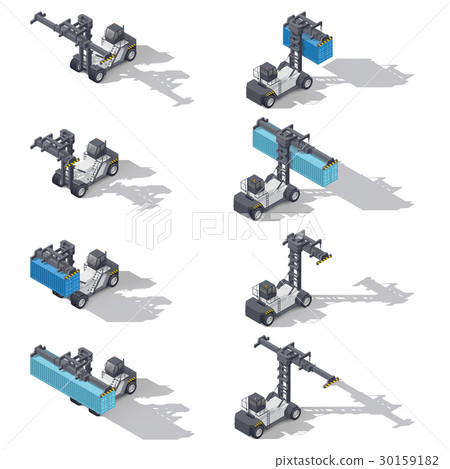 Full container port loader isometric icon set Full container port loader isometric icon set 30159182