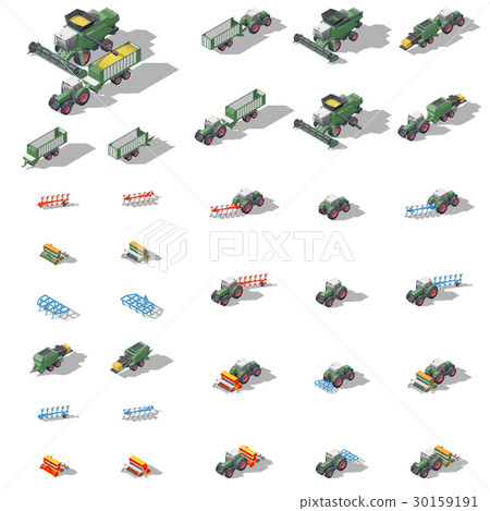 Agricultural machinery isometric icon set Agricultural machinery isometric icon set 30159191