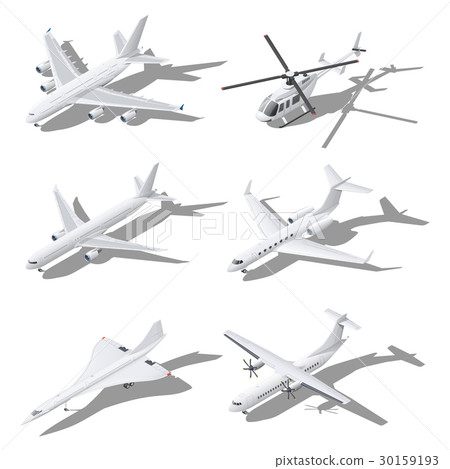 Various passenger aircraft isometric icon set 30159193
