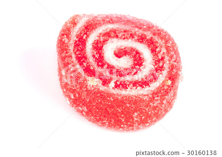 one red twisted jelly isolated on white background one red twisted jelly isolated on white background 30160138