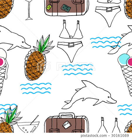 Vector hand drawn seamless pattern. Travel - Stock Illustration ...