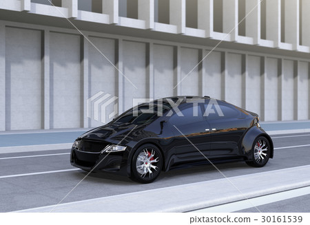 黑色自動駕駛汽車停在路邊。 30161539