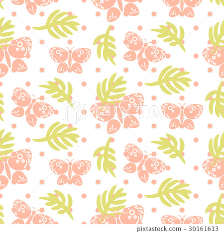 Pink palm leaves and butterflies seamless vector - Stock Illustration ...