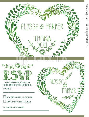 Wedding invitation set.Watercolor green branches 30162730