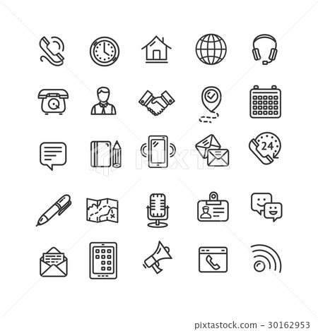 Contact Us Icon Black Thin Line Set. Vector 30162953