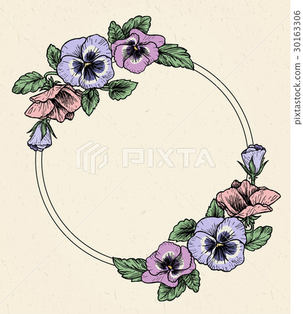 Frame with hand drawn pansy flowers Frame with hand drawn pansy flowers 30163306