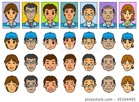 面部表情的7名工人（藍色衣服） 30164495