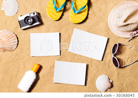 Summer vacation composition. Flip flops, hat and 30168045
