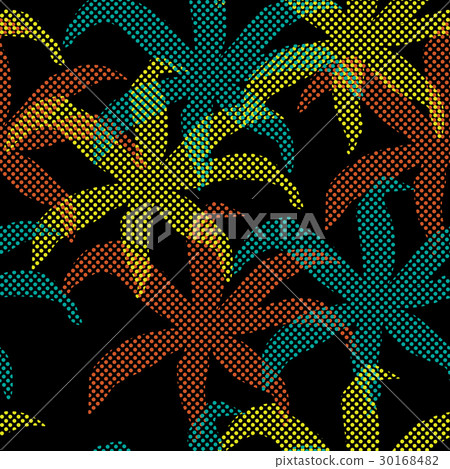Halftone shapes of flowers on black background. Halftone shapes of flowers on black background. 30168482