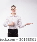 Young happy woman showing presentation, pointing 30168501