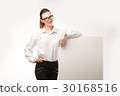 Young happy woman showing presentation, pointing 30168516