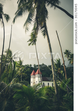 Haapiti church in Moorea island jungle, landscape Haapiti church in Moorea island jungle, landscape 30170045