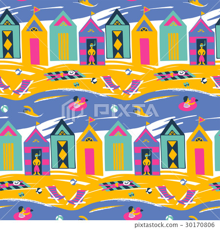 Beach cabin bright colorful vector seamless Beach cabin bright colorful vector seamless 30170806