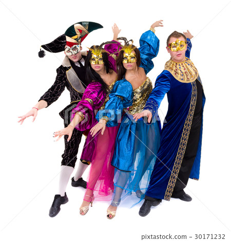 carnival dancers team a mask dancing, isolated on 30171232