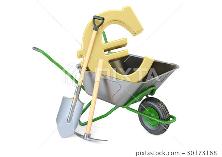 Garden wheelbarrow with euro symbol, 3D rendering Garden wheelbarrow with euro symbol, 3D rendering 30173168