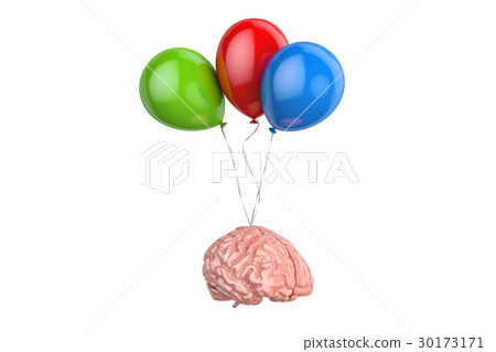 Human Brain with party balloons, 3D rendering 30173171